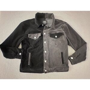 WESC Corduroy Trucker Jacket Men Size S Colorblock Button Front‎ Black Gray Moto
